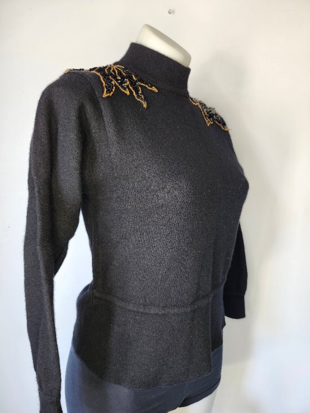 Saks Fifth Avenue 100% Wool Black Embossed Sweater - VTG Made Expressly for Saks